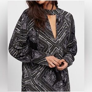 Free People Black and White Geometric Bandana Print Keyhole Tunic